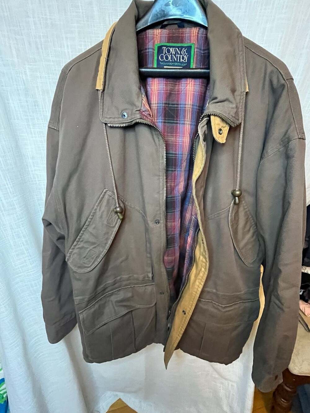 Town & Country Brown Plaid Lined Field chore Jacket mens Large American heritage